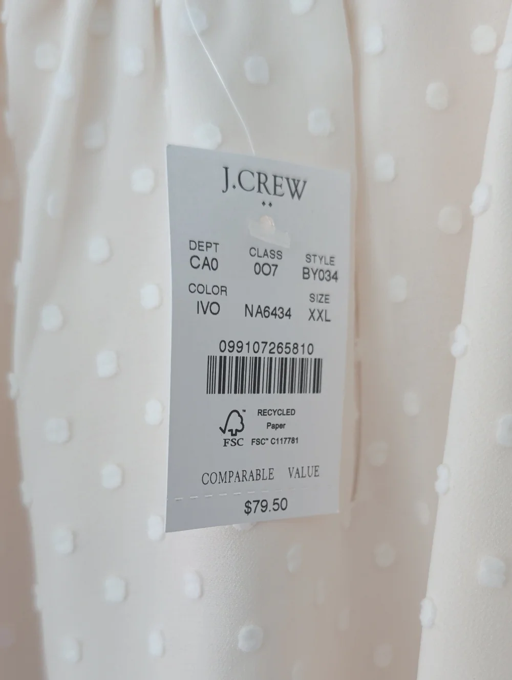 NWT J. Crew Factory Cream Swiss Dot Short